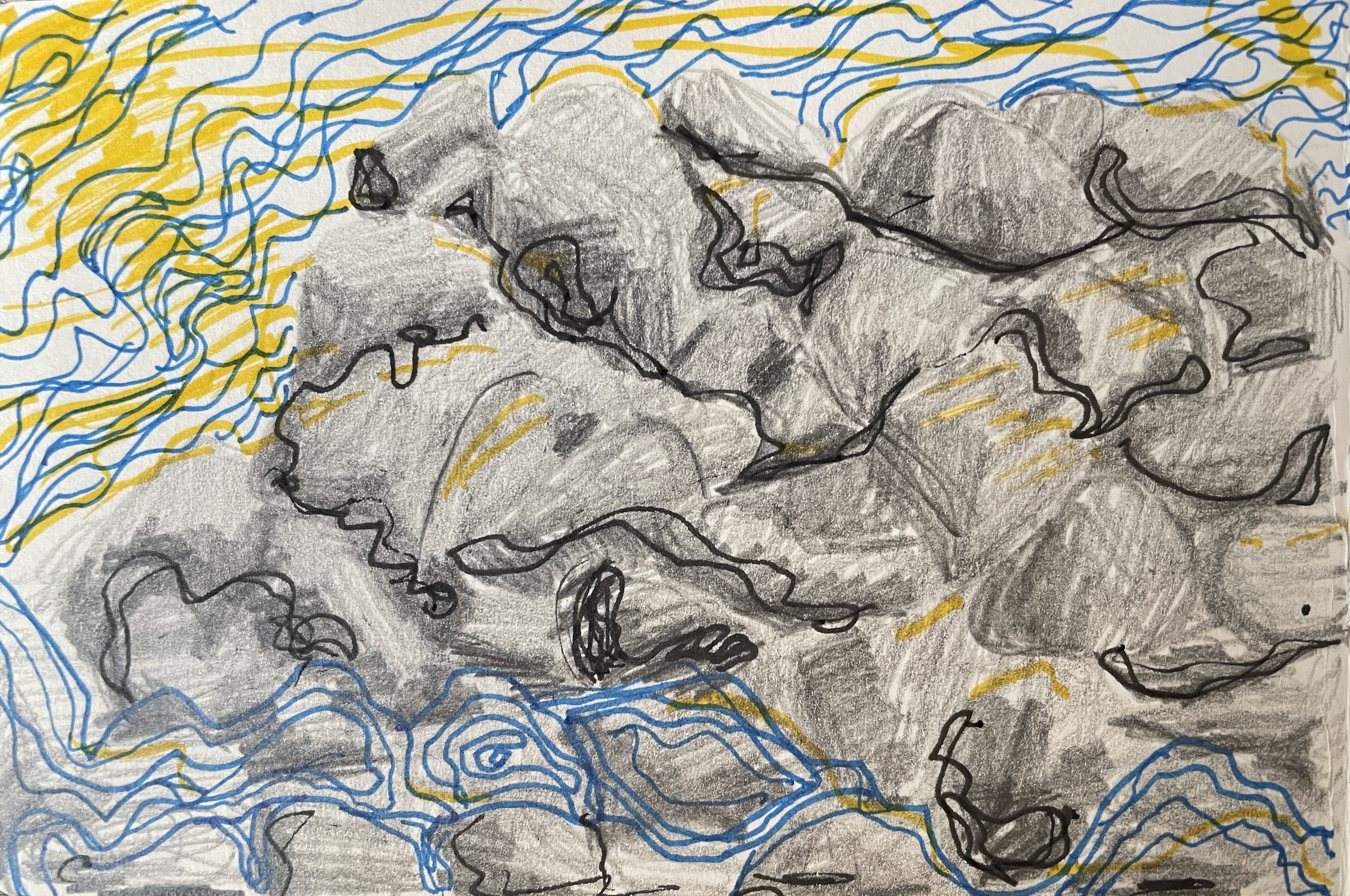 Rocks pencil and pen drawing